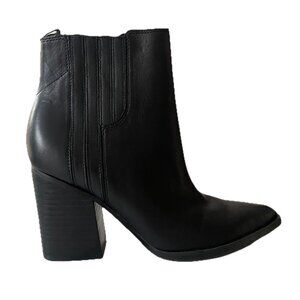 NEW Marc Fisher Oshay Booties Black Leather Pointed Toe Block Heel Pull-On Sz 8